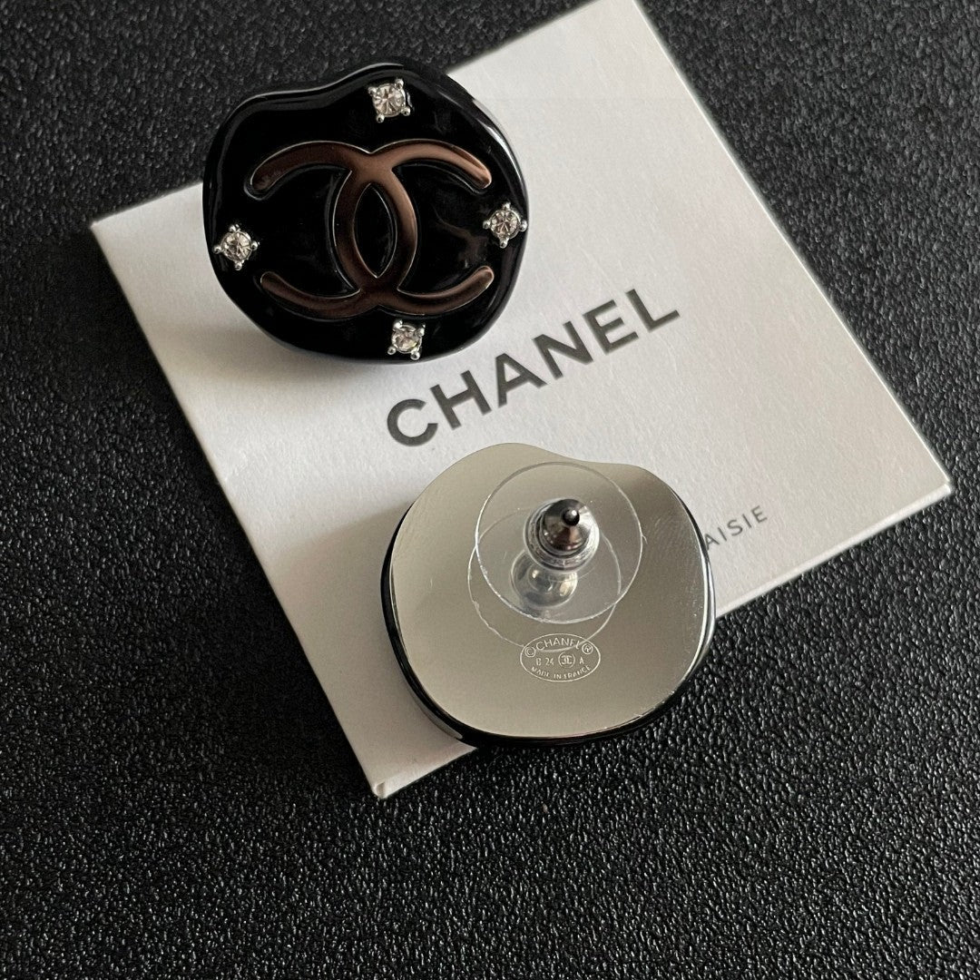 Double-C Emblem Crystal-Accent Stud Earrings – Design 005 main product view