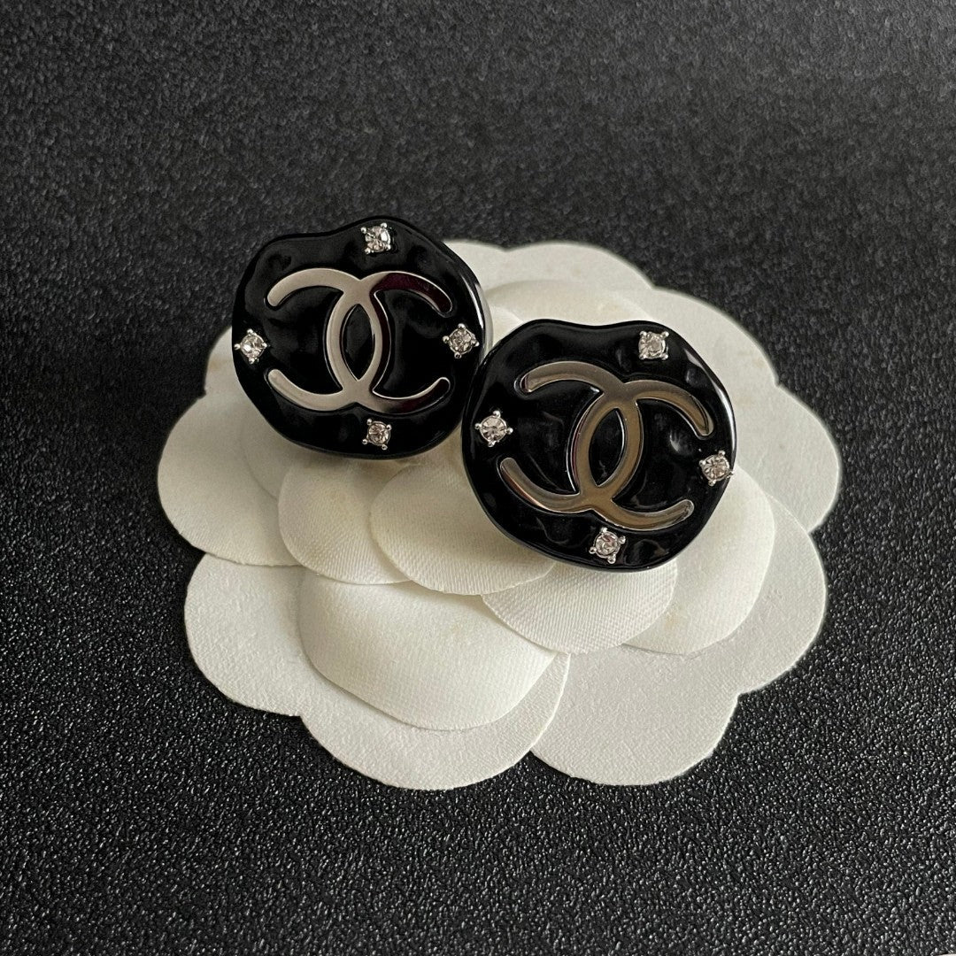 Double-C Emblem Crystal-Accent Stud Earrings – Design 005 front product view