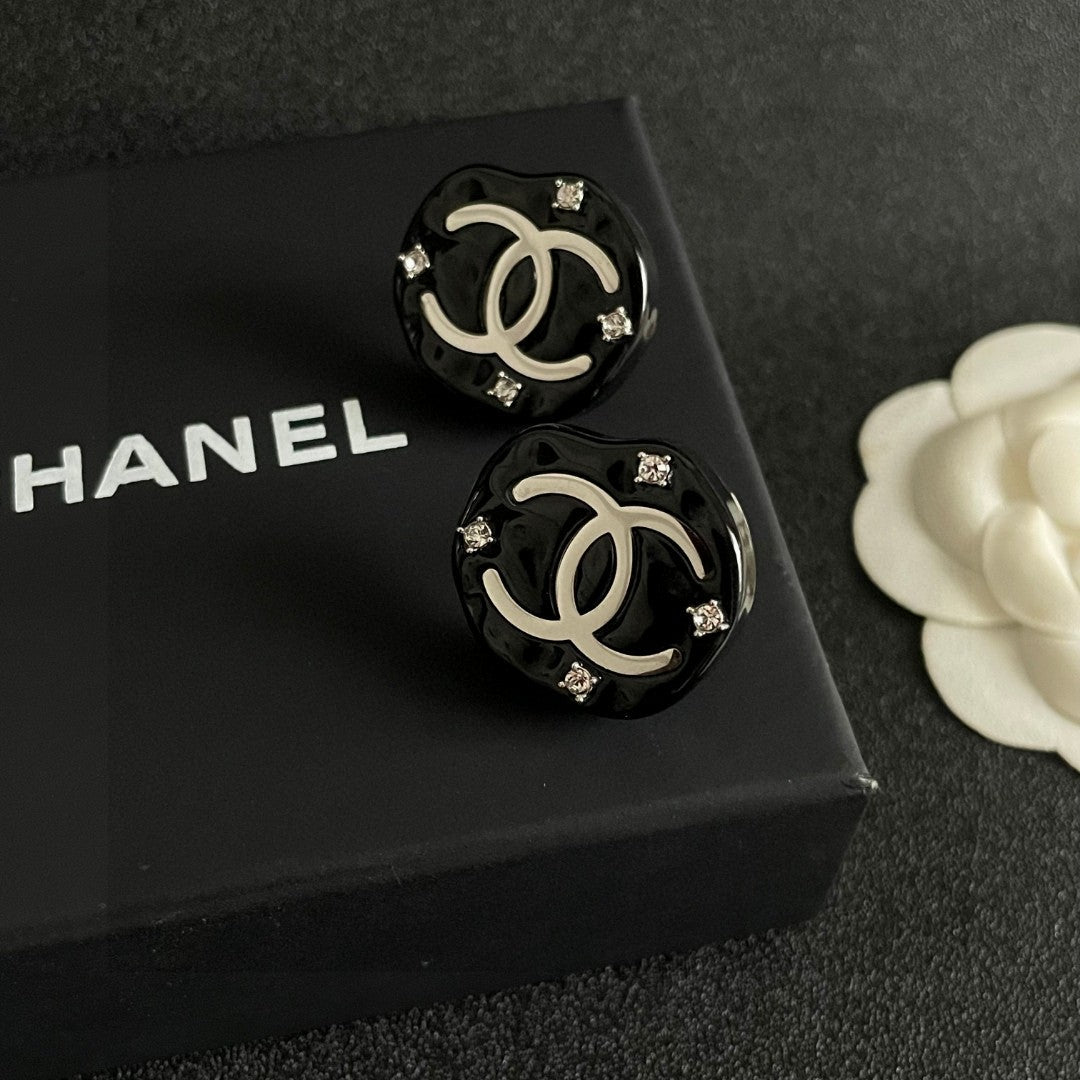 Double-C Emblem Crystal-Accent Stud Earrings – Design 005 detail view
