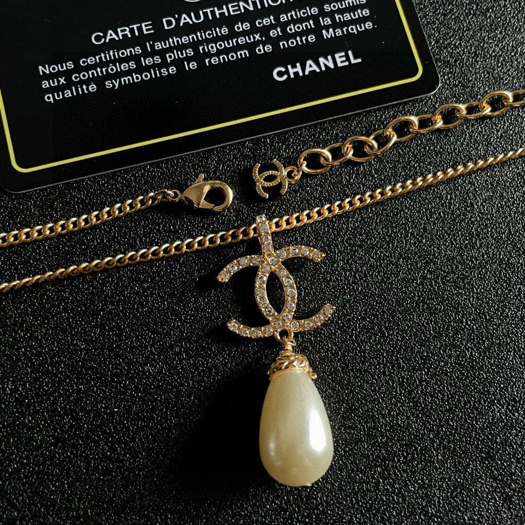 Double-C Emblem Pearl-Detail Pendant Necklace – Pearl Detail – Design 023 main product view