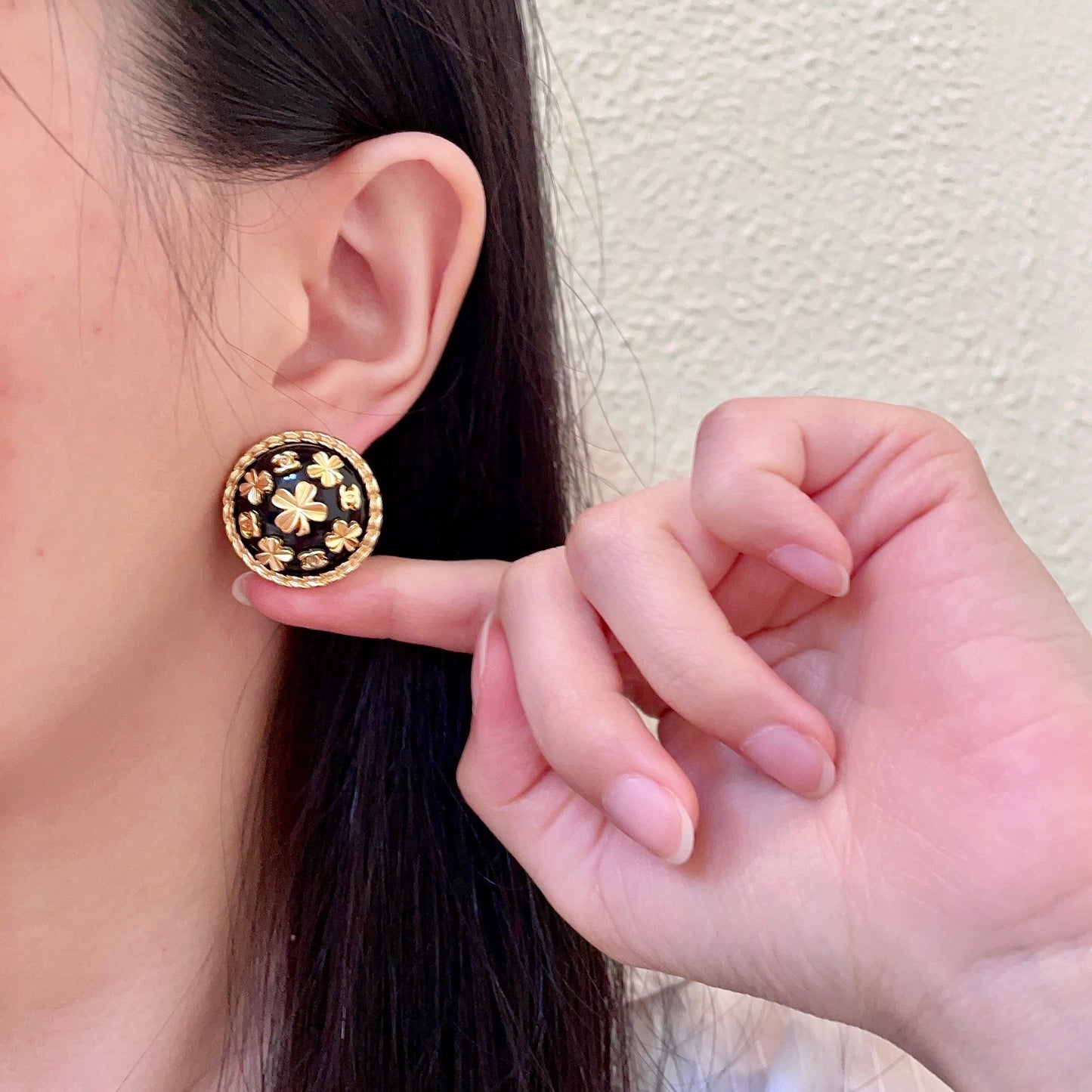 Camellia Stud Earrings in Polished Metal-Tone – Camellia Detail – Design 019 front product view