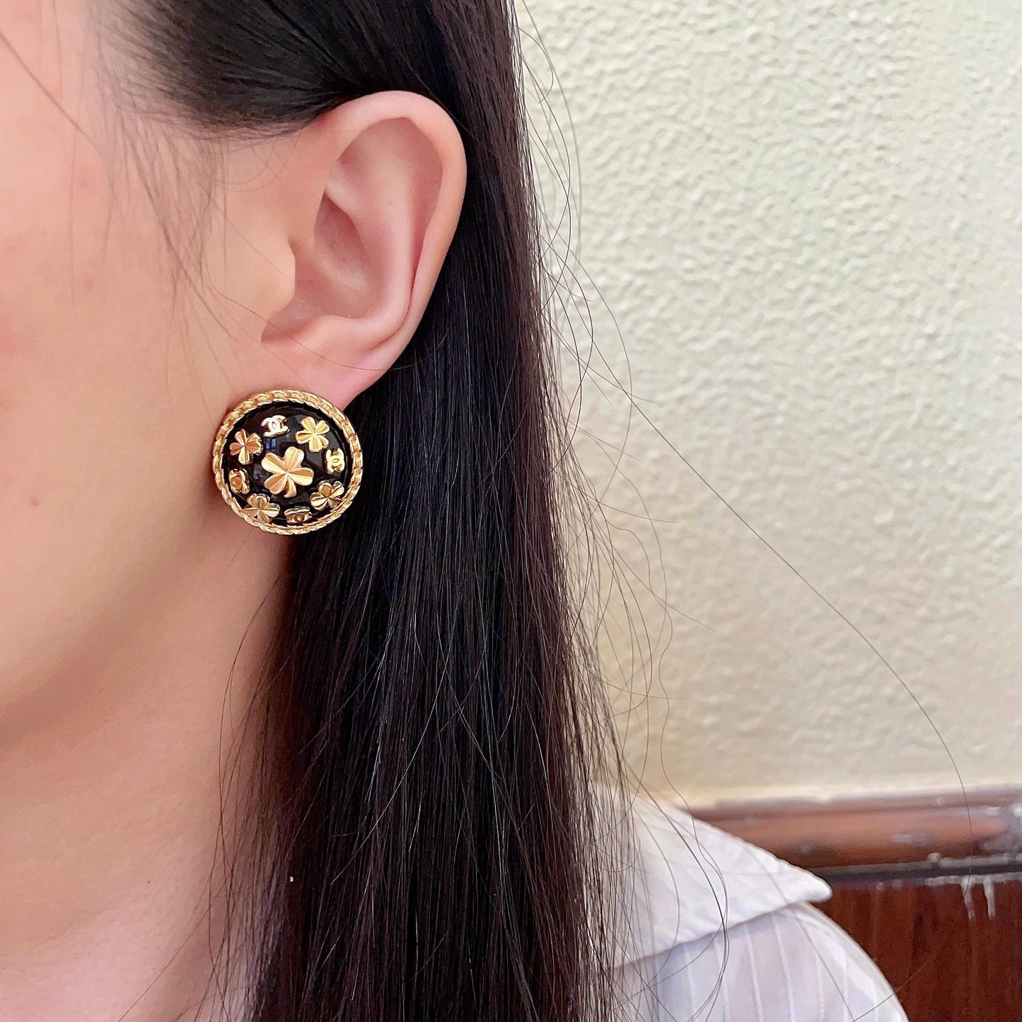 Camellia Stud Earrings in Polished Metal-Tone – Camellia Detail – Design 019 detail view