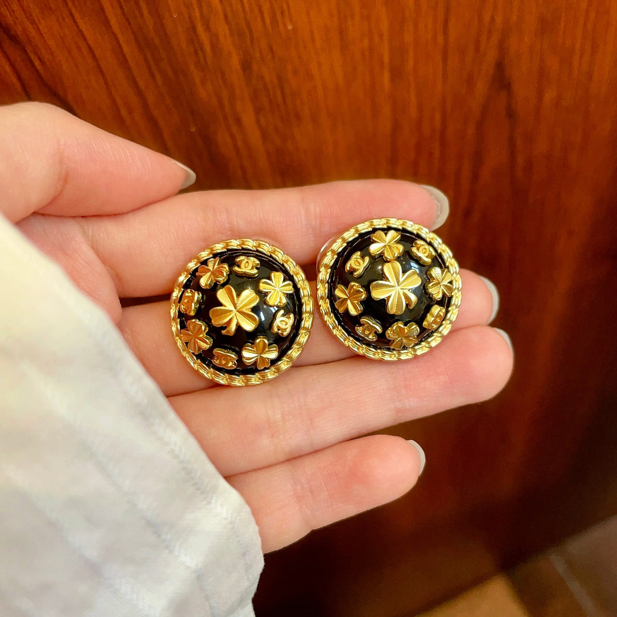 Camellia Stud Earrings in Polished Metal-Tone – Camellia Detail – Design 051 side detail