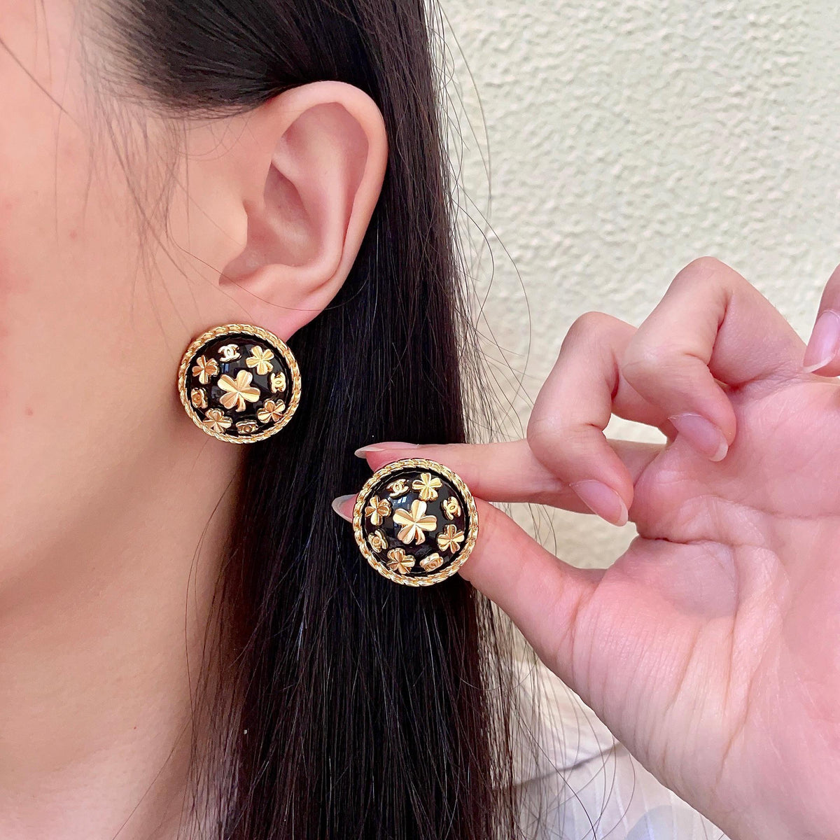 Camellia Stud Earrings in Polished Metal-Tone – Camellia Detail – Design 019 main product view