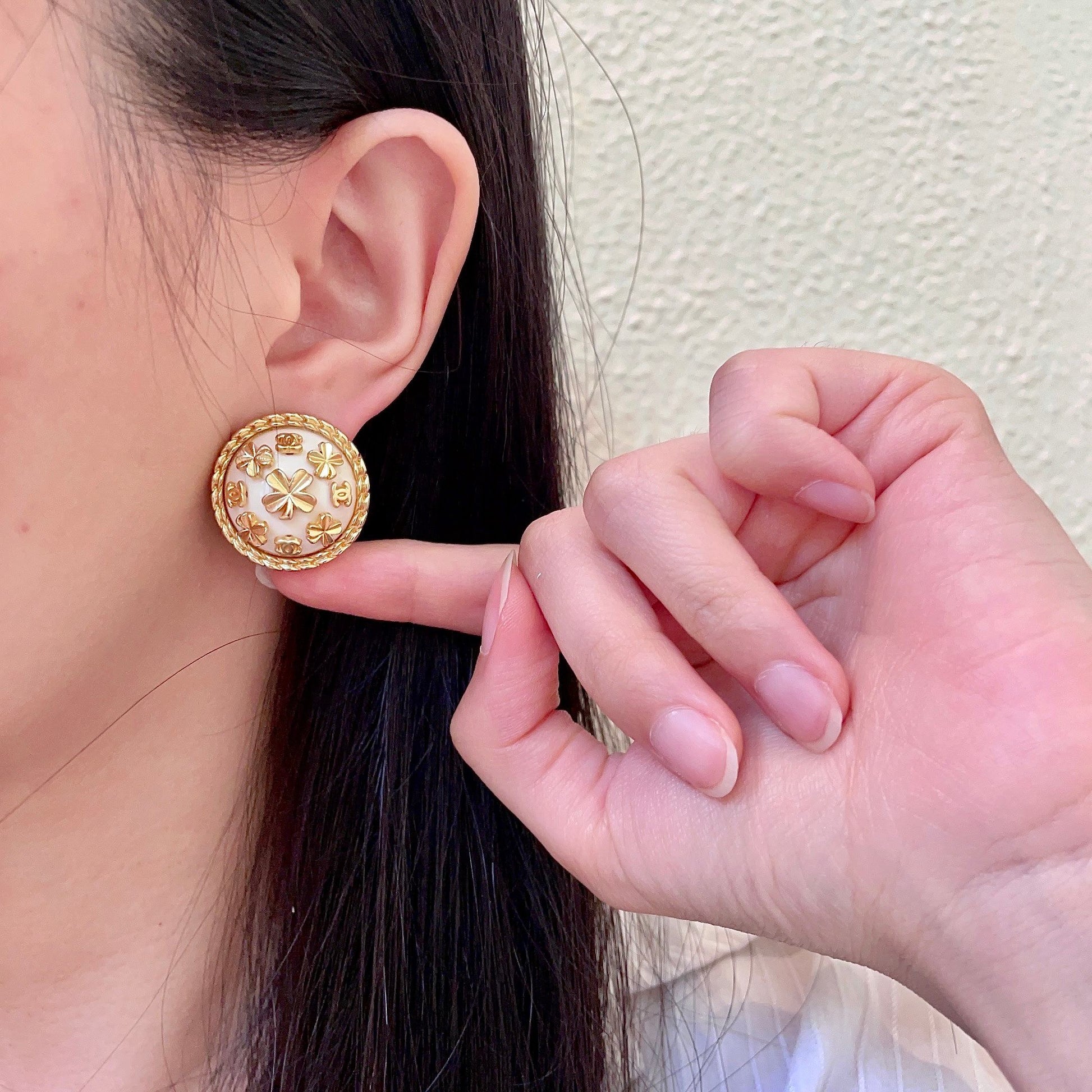 Camellia Stud Earrings in Polished Metal-Tone – Camellia Detail – Design 018 front product view