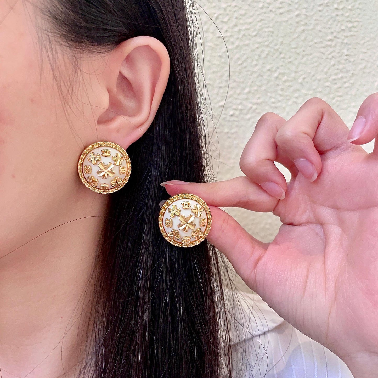 Camellia Stud Earrings in Polished Metal-Tone – Camellia Detail – Design 018 main product view