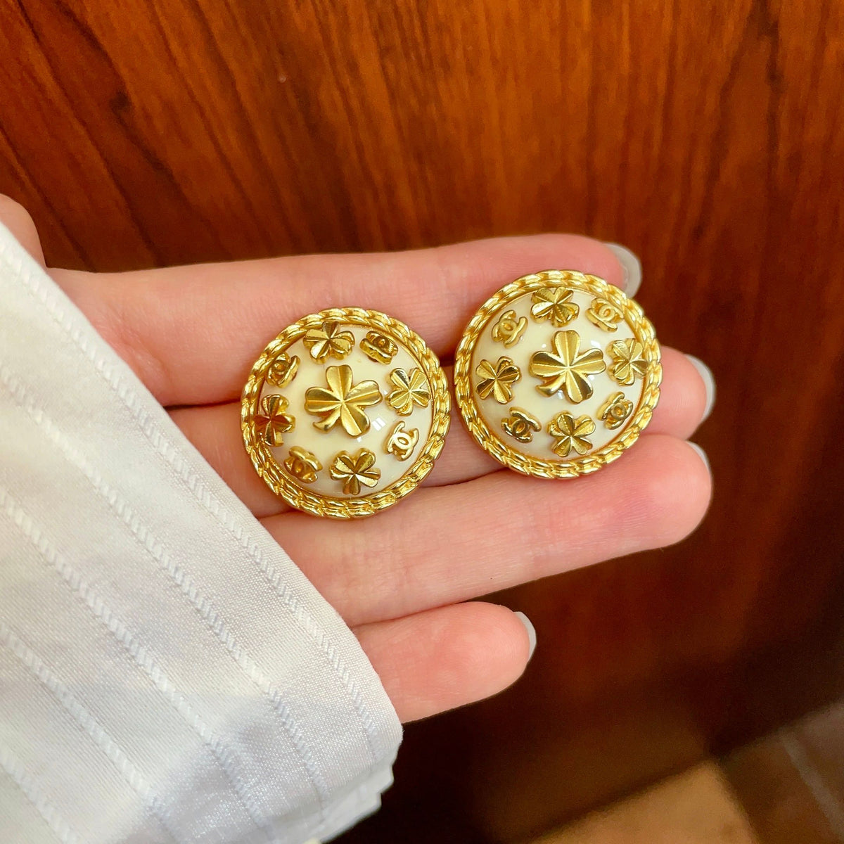 Camellia Stud Earrings in Polished Metal-Tone – Camellia Detail – Design 018 side detail