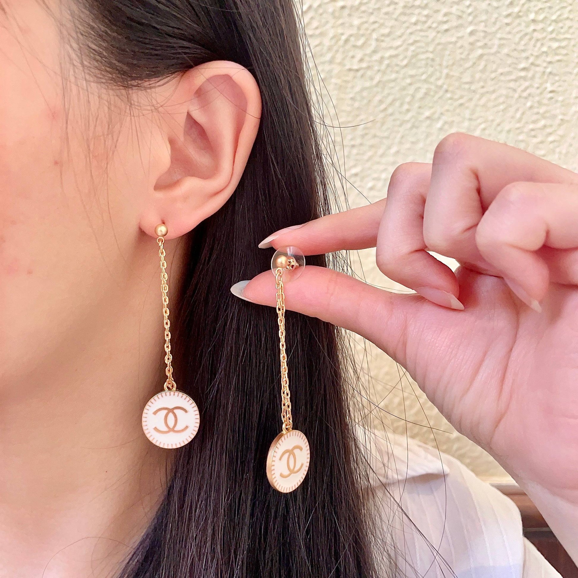 Double-C Emblem Statement Earrings in Polished Metal-Tone – Design 009 main product view