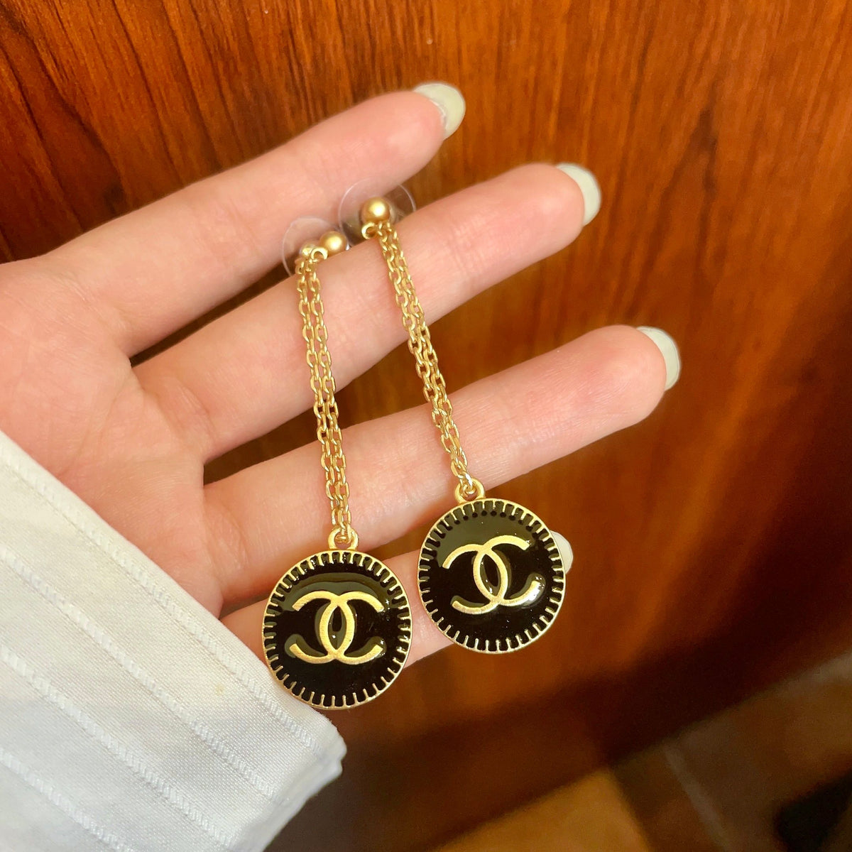 Double-C Emblem Statement Earrings in Polished Metal-Tone – Design 008 side detail