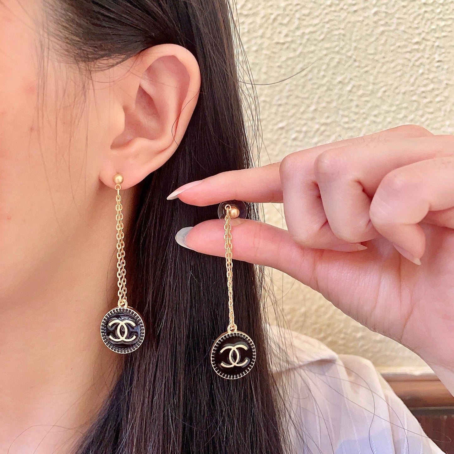 Double-C Emblem Statement Earrings in Polished Metal-Tone – Design 008 main product view