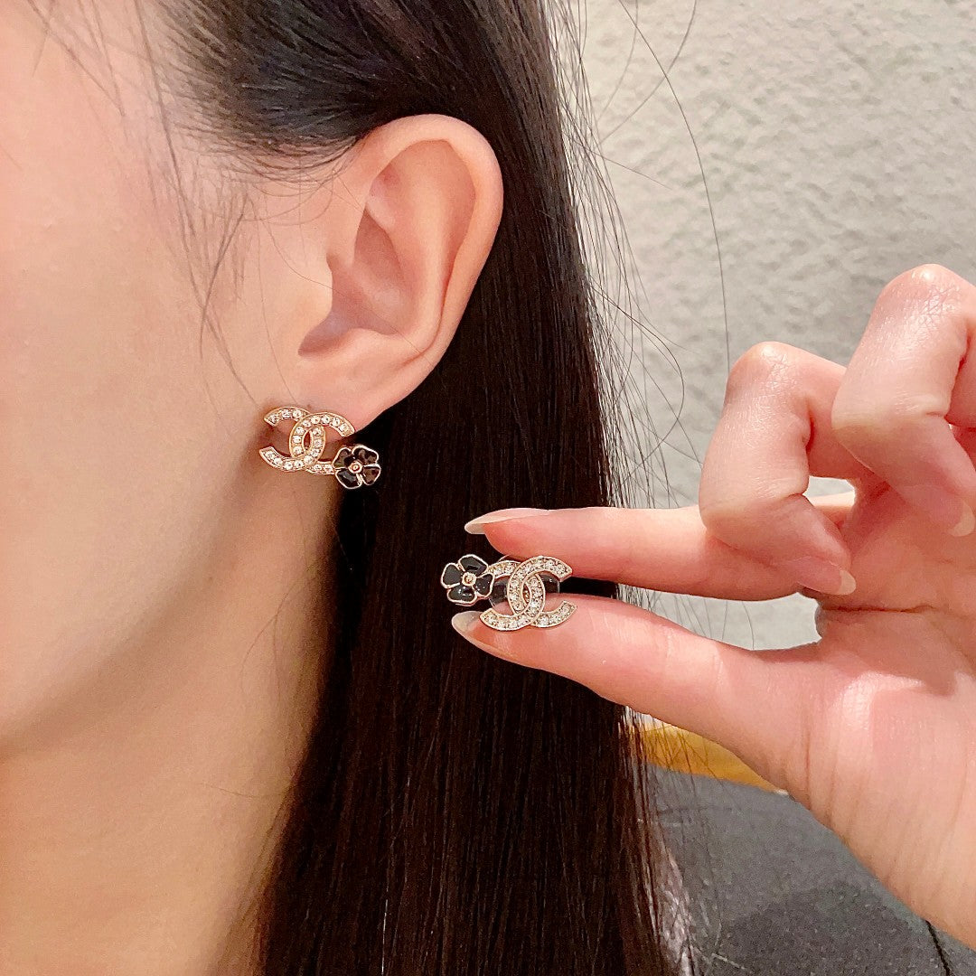 Camellia Stud Earrings in Polished Metal-Tone – Camellia Detail – Design 012 main product view
