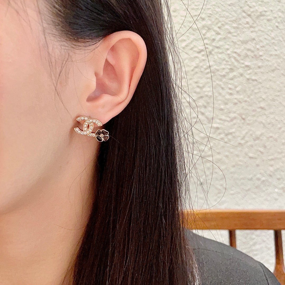 Camellia Stud Earrings in Polished Metal-Tone – Camellia Detail – Design 012 detail view
