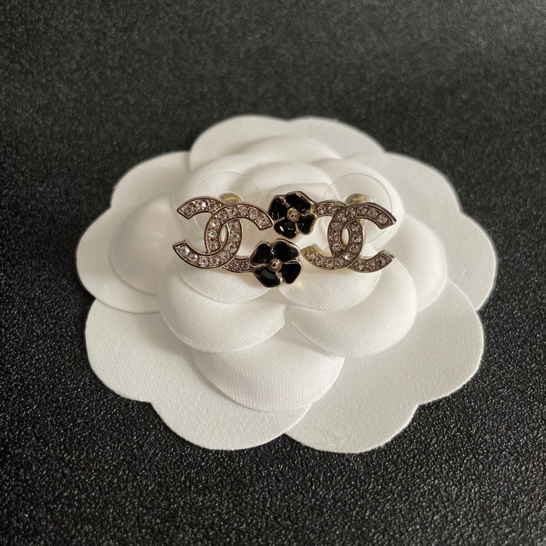 Camellia Stud Earrings in Polished Metal-Tone – Camellia Detail – Design 012 front product view