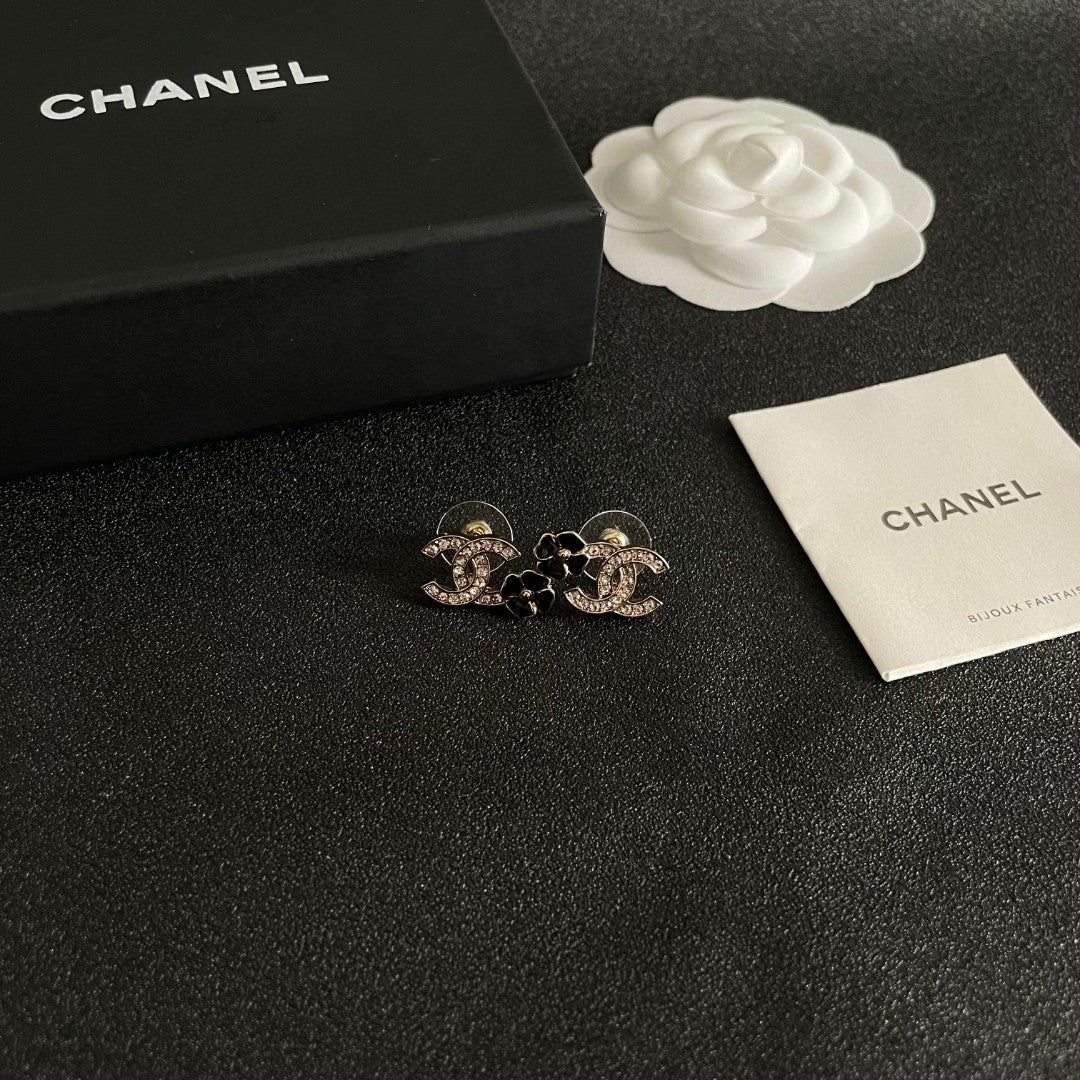 Camellia Stud Earrings in Polished Metal-Tone – Camellia Detail – Design 012 styled product view