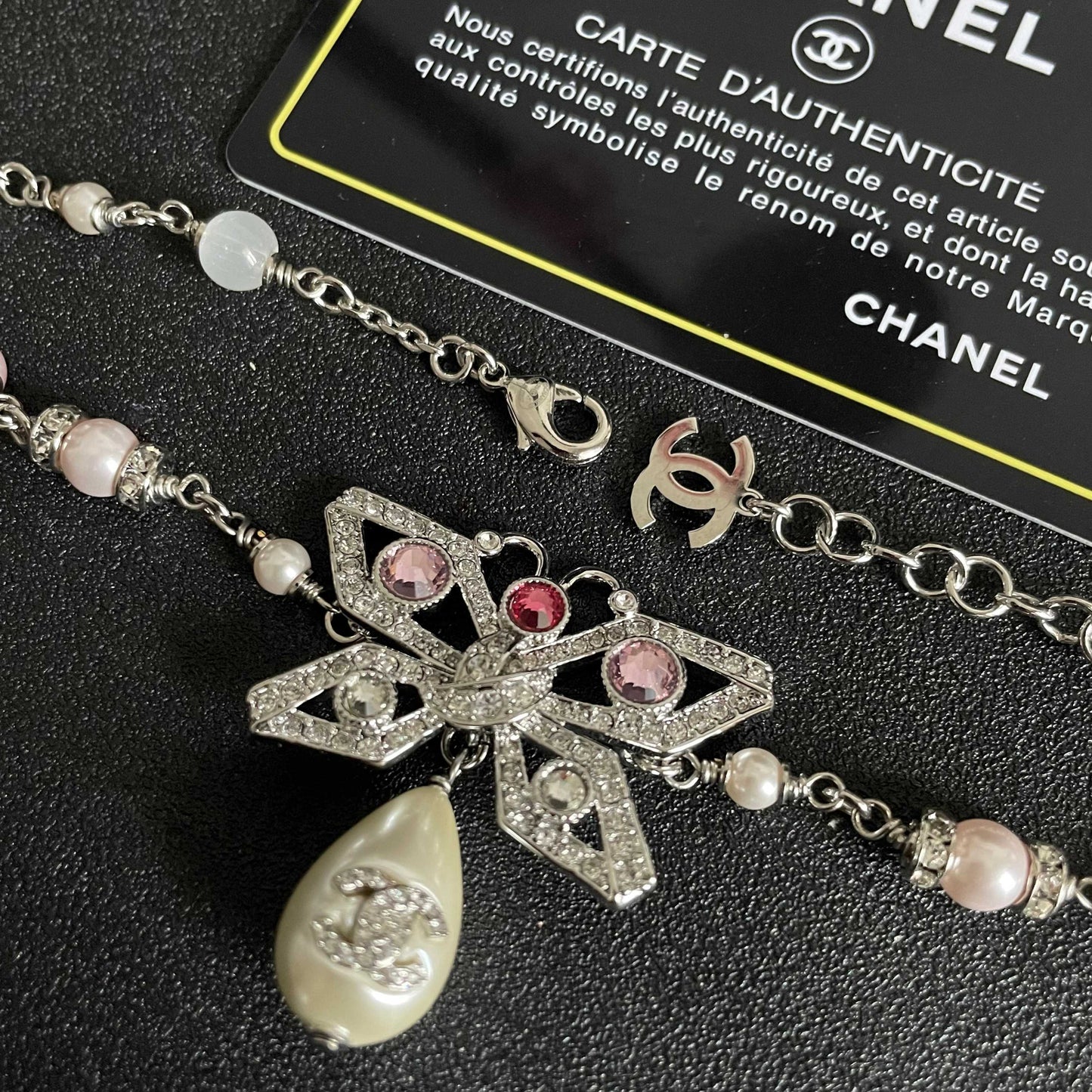 Double-C Emblem Pearl-Detail Pendant Necklace – Pearl Detail – Design 019 main product view