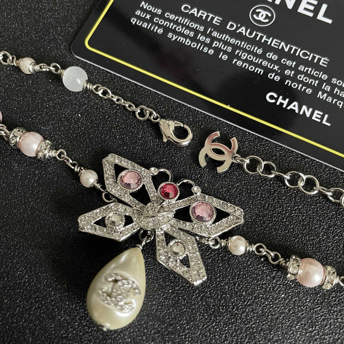 Double-C Emblem Pearl-Detail Pendant Necklace – Pearl Detail – Design 022 main product view