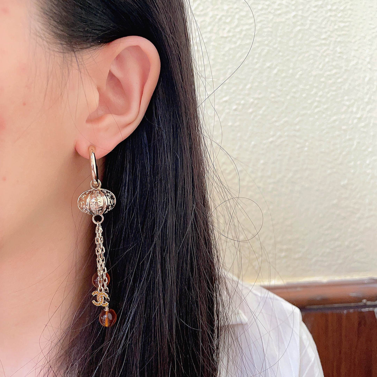Double-C Emblem Crystal-Accent Statement Earrings – Design 003 detail view