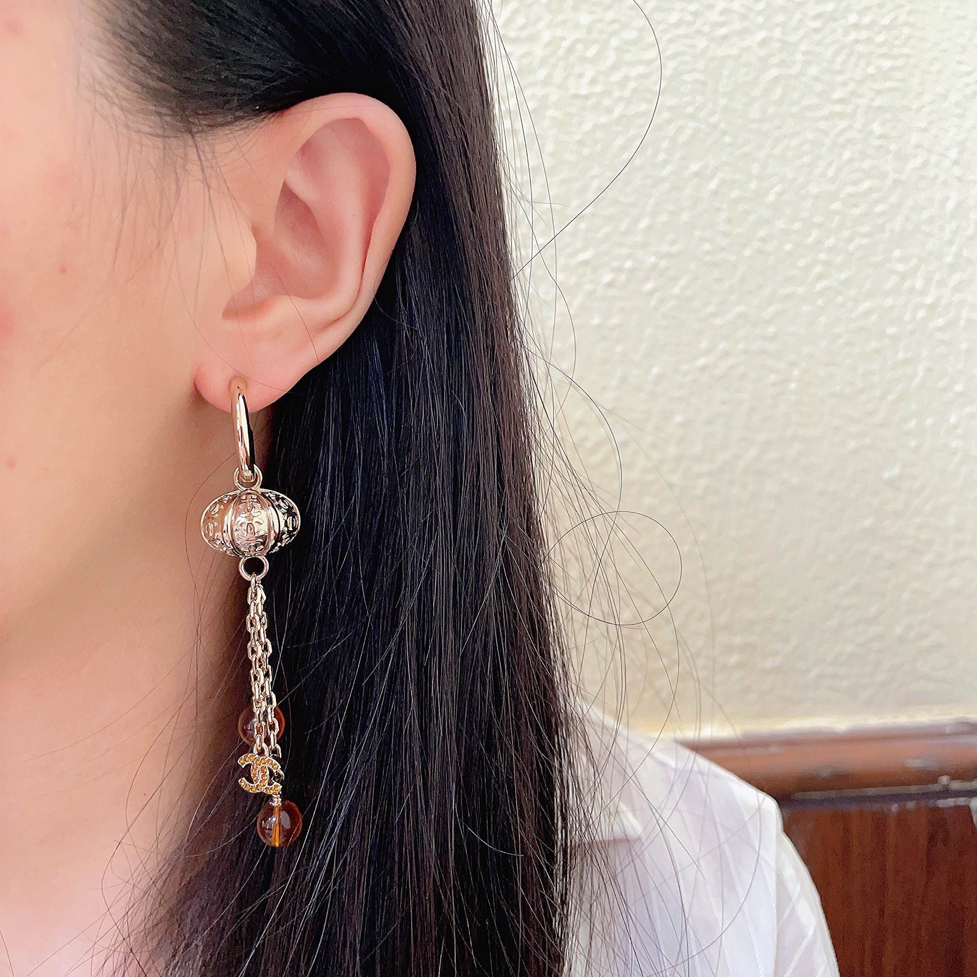 Double-C Emblem Crystal-Accent Statement Earrings – Design 006 detail view