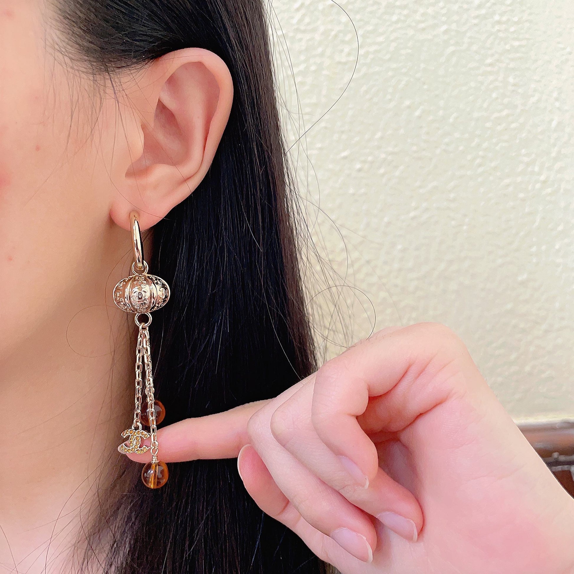 Double-C Emblem Crystal-Accent Statement Earrings – Design 003 front product view