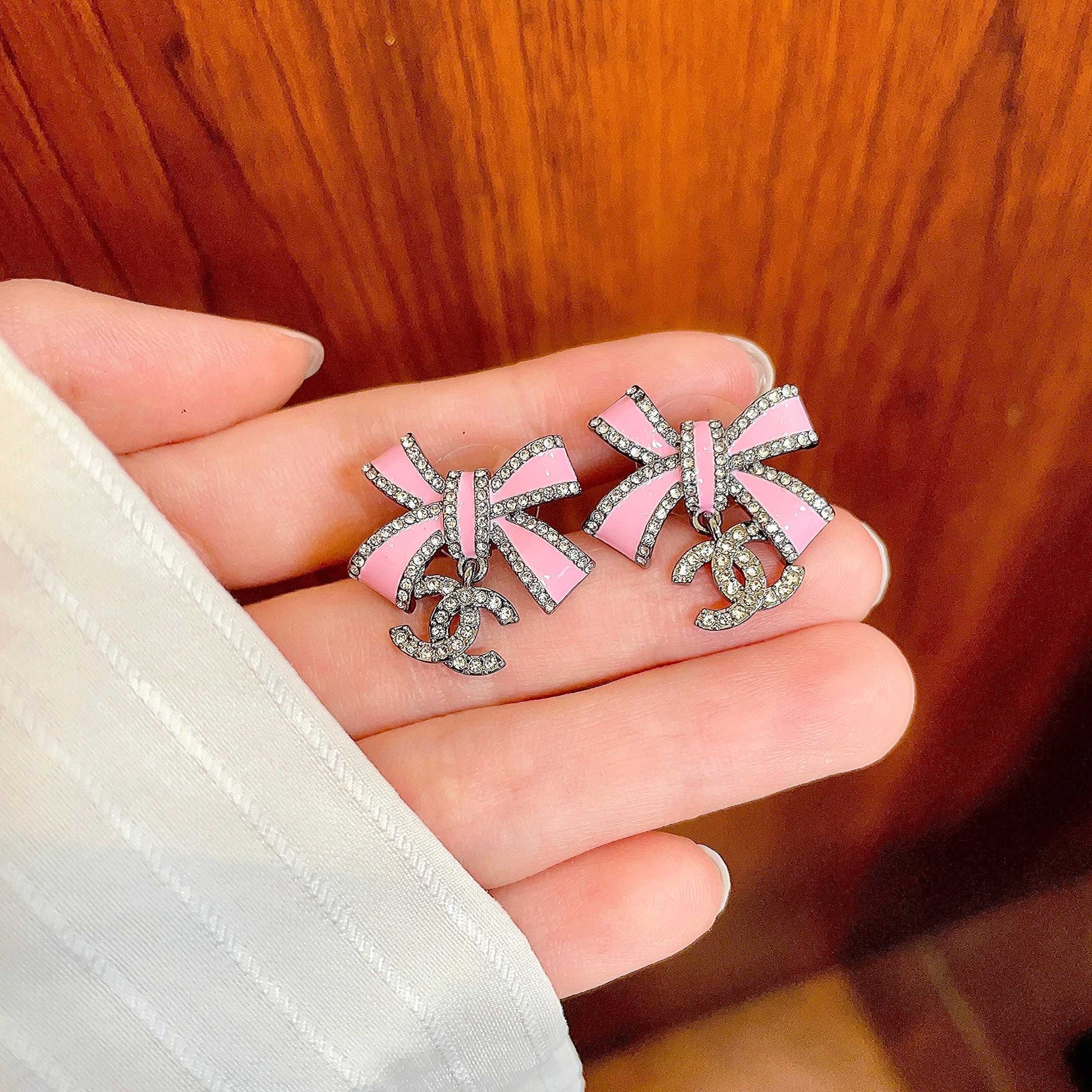 Double-C Emblem Crystal-Accent Statement Earrings – Design 004 side detail