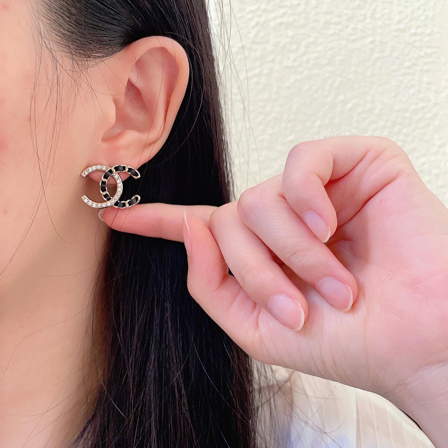 Double-C Emblem Crystal-Accent Stud Earrings – Design 003 front product view