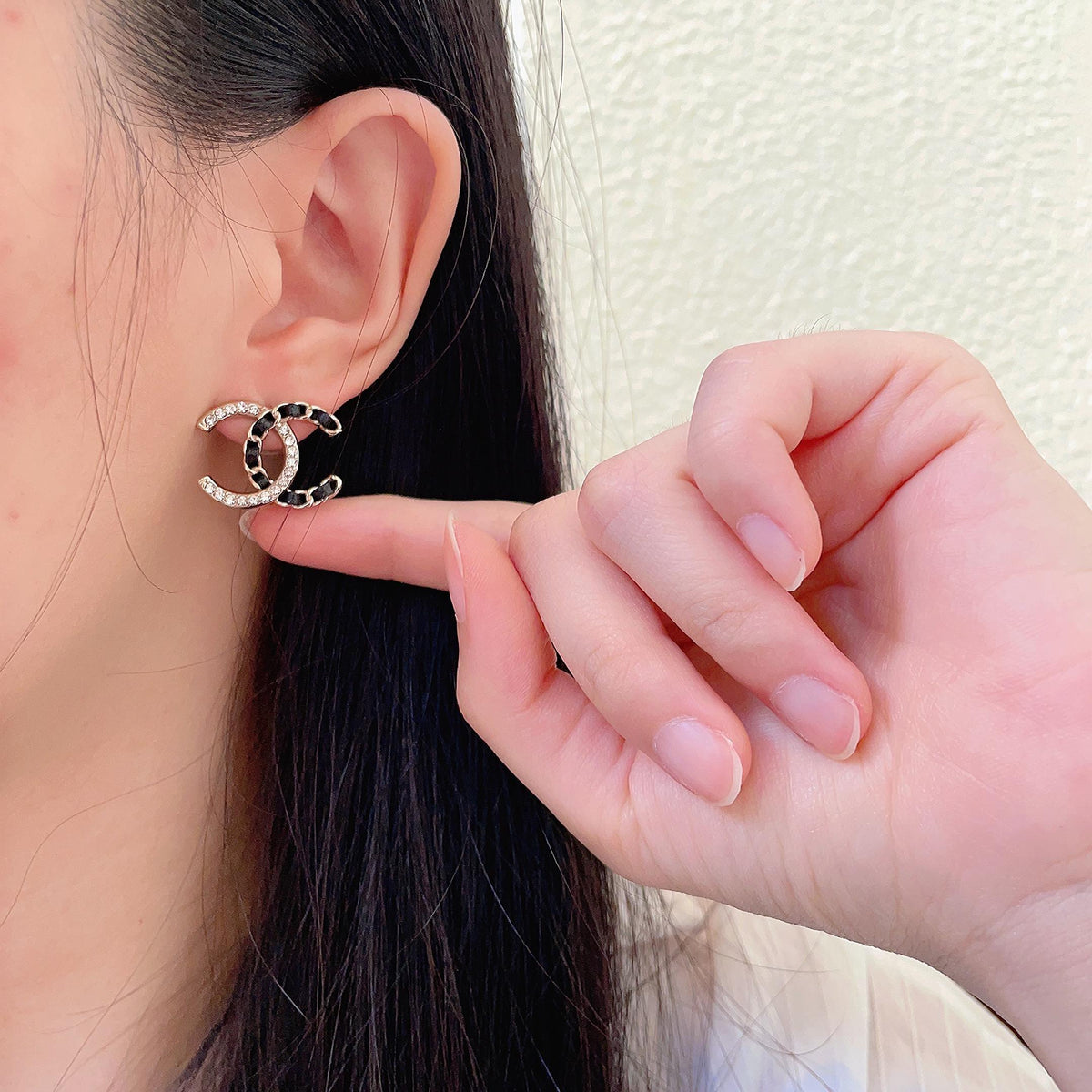 Double-C Emblem Crystal-Accent Stud Earrings – Design 003 front product view