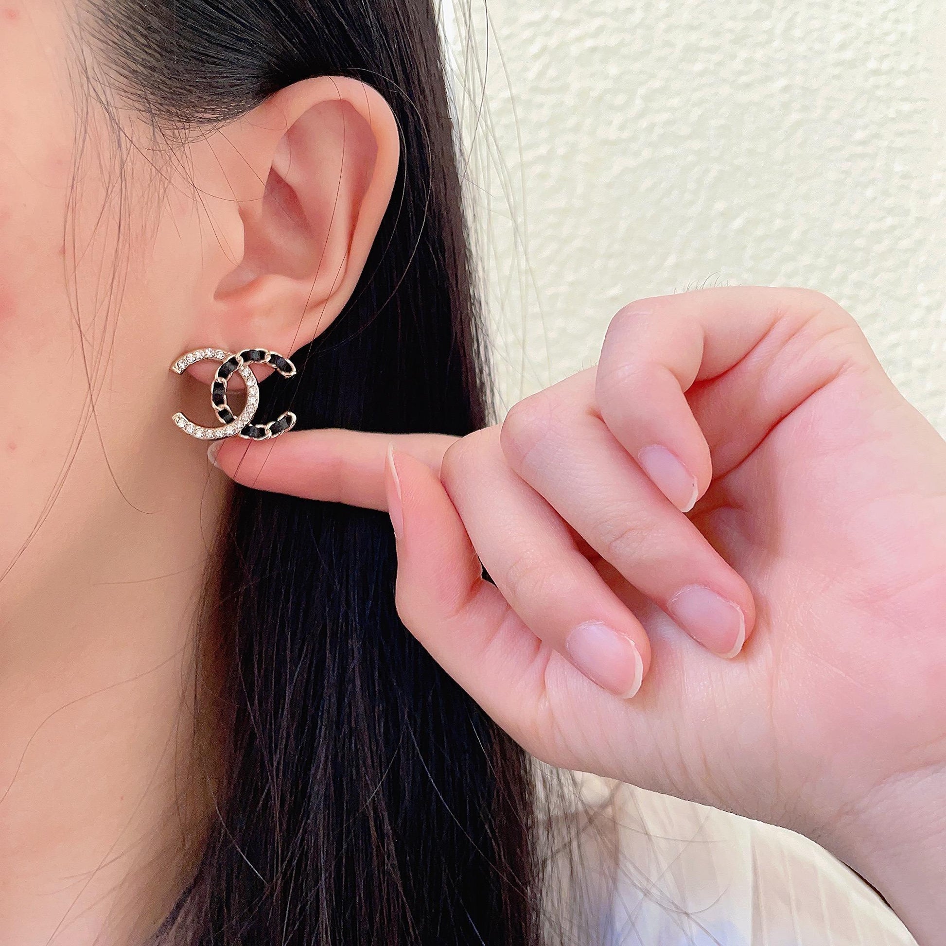 Double-C Emblem Crystal-Accent Stud Earrings – Design 014 front product view