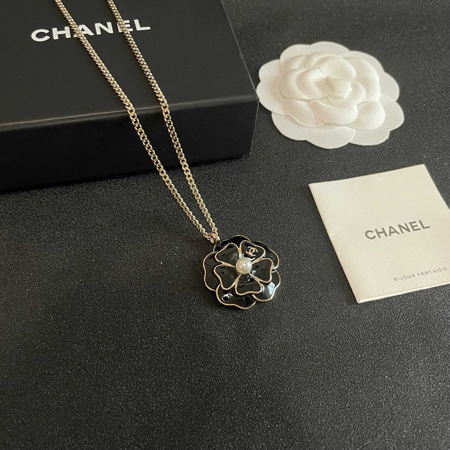 Camellia Pendant Necklace in Polished Metal-Tone – Camellia Detail – Design 004 styled product view