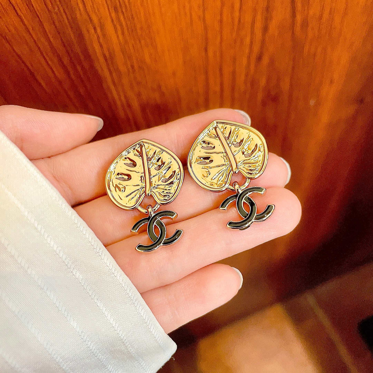 Double-C Emblem Statement Earrings in Polished Metal-Tone – Design 006 side detail