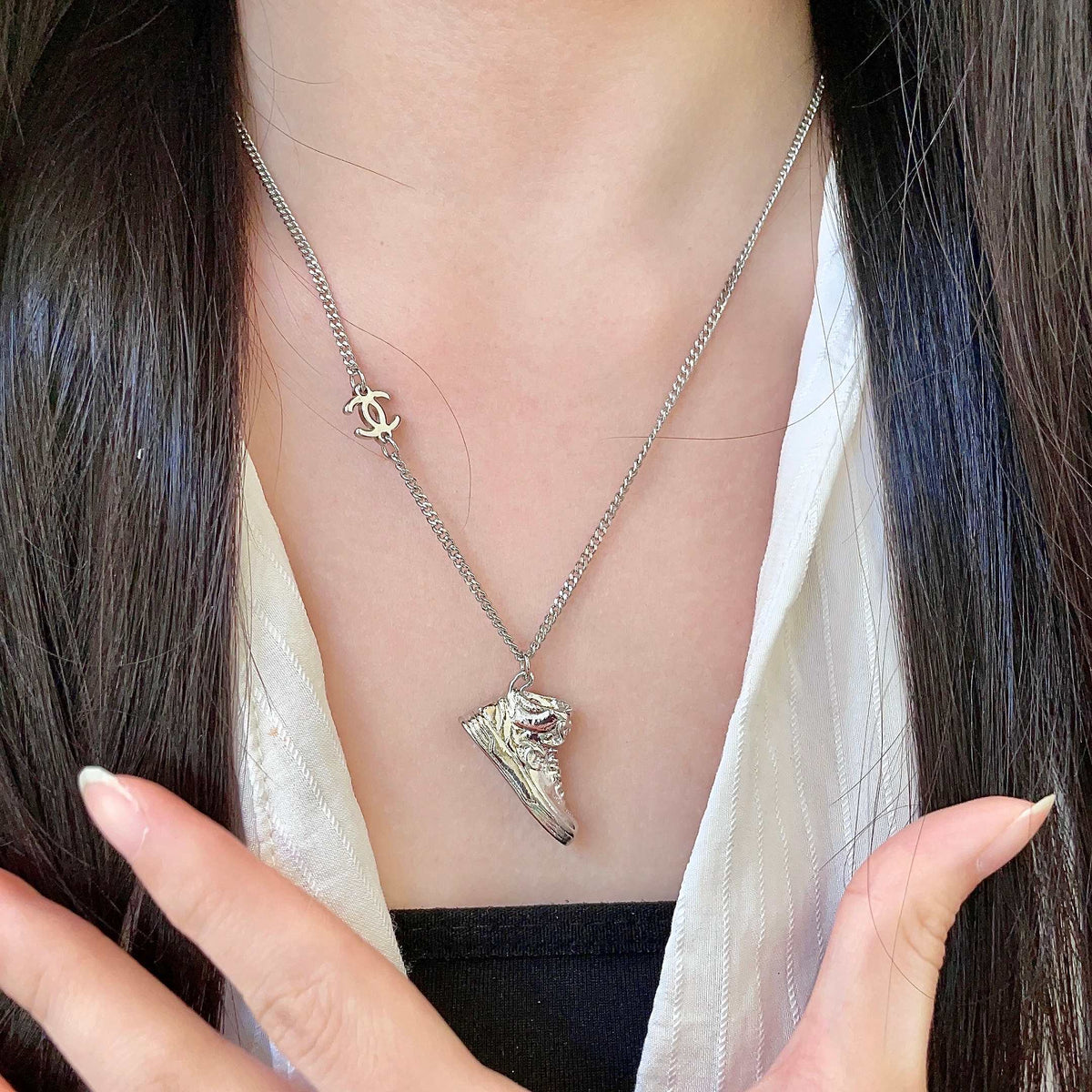 Signature Emblem Pendant Necklace in Polished Metal-Tone – Design 102 front product view
