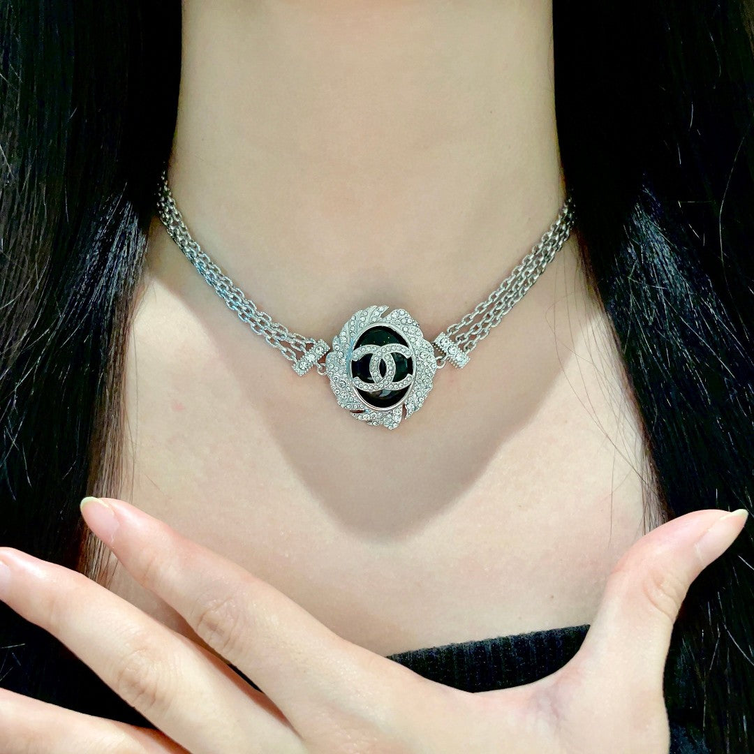 Double-C Emblem Crystal-Accent Pendant Necklace – Design 022 front product view