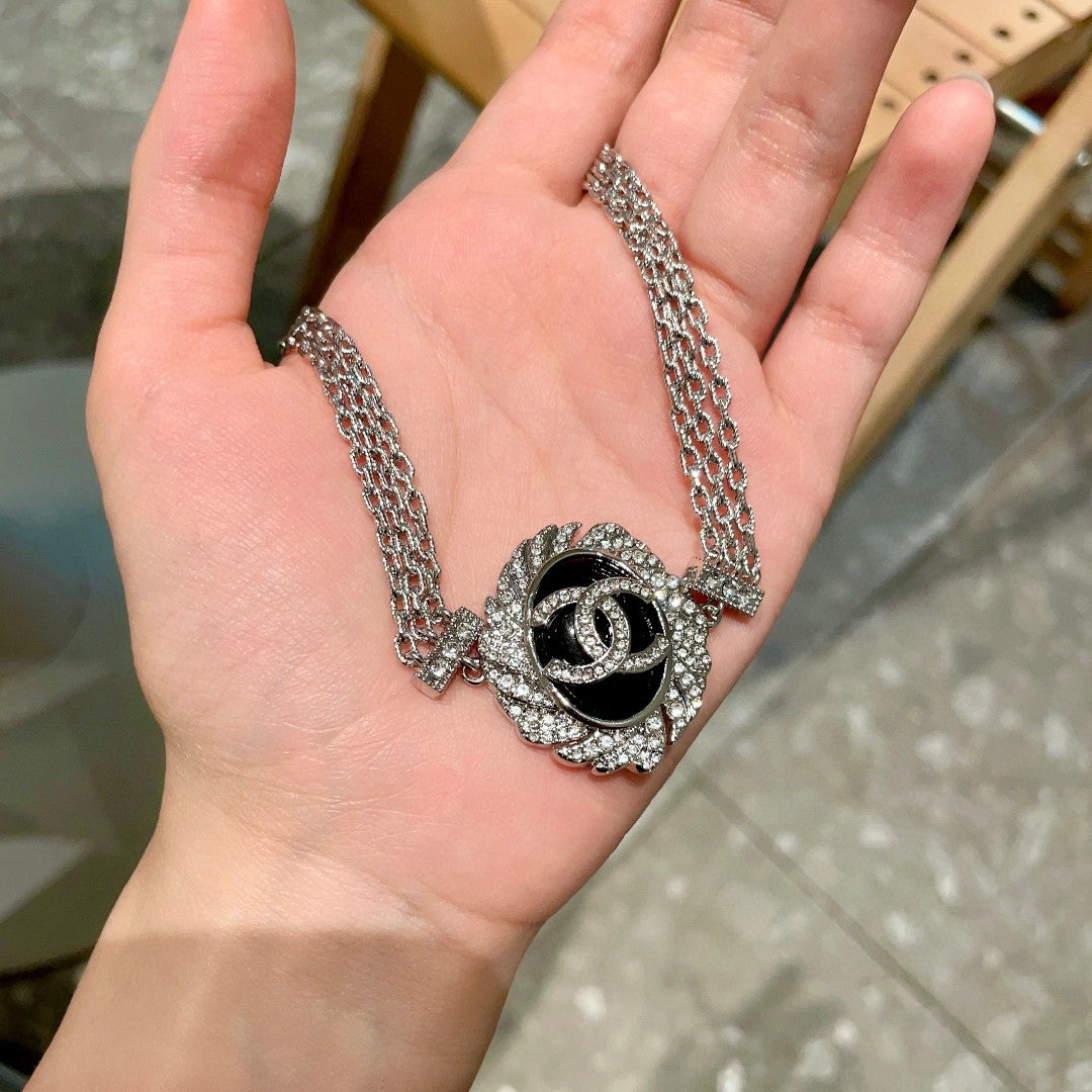 Double-C Emblem Crystal-Accent Pendant Necklace – Design 022 side detail