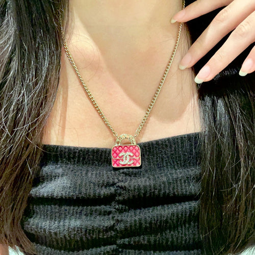 Double-C Emblem Pendant Necklace in Polished Metal-Tone – Design 023 main product view