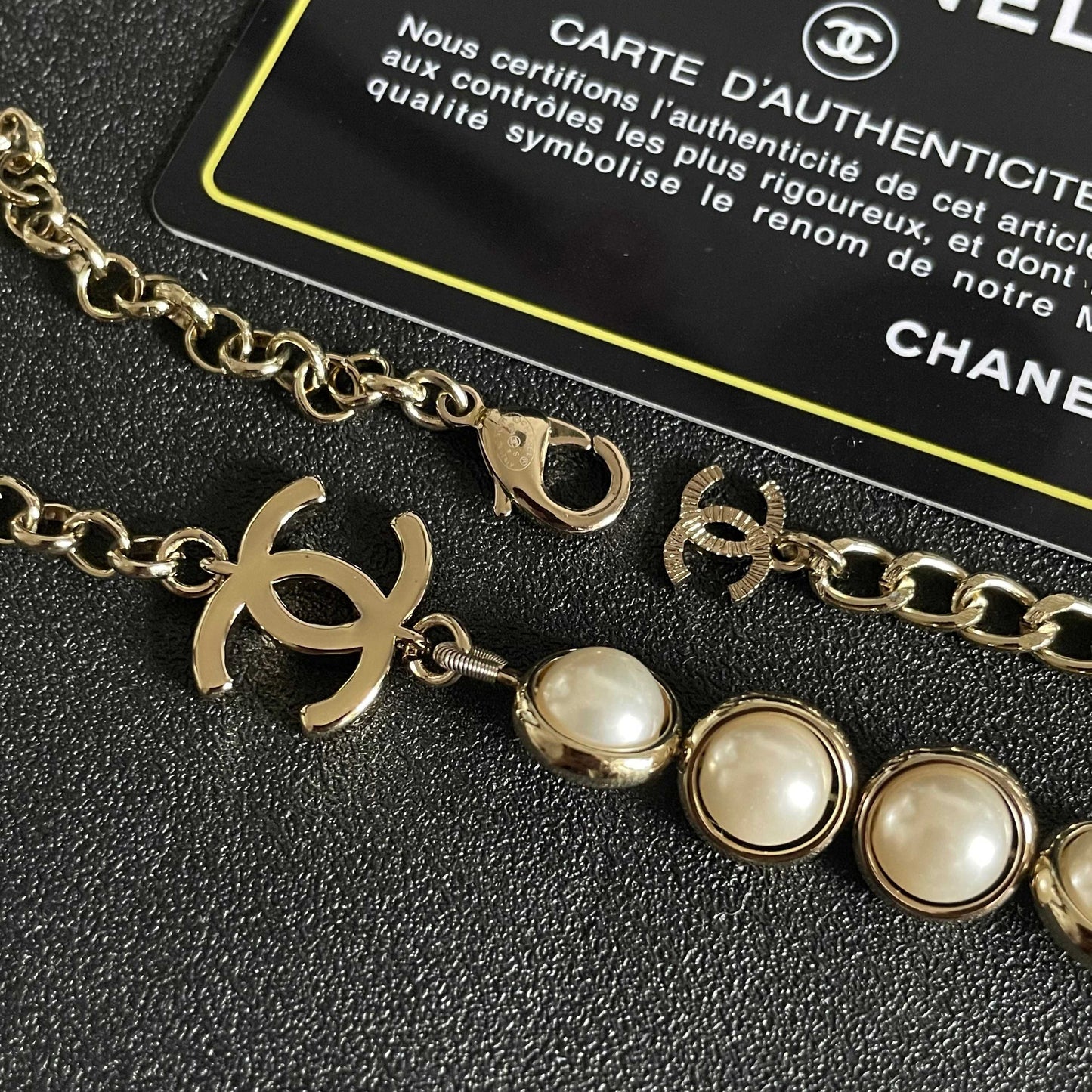 Double-C Emblem Pearl-Detail Pendant Necklace – Pearl Detail – Design 039 main product view
