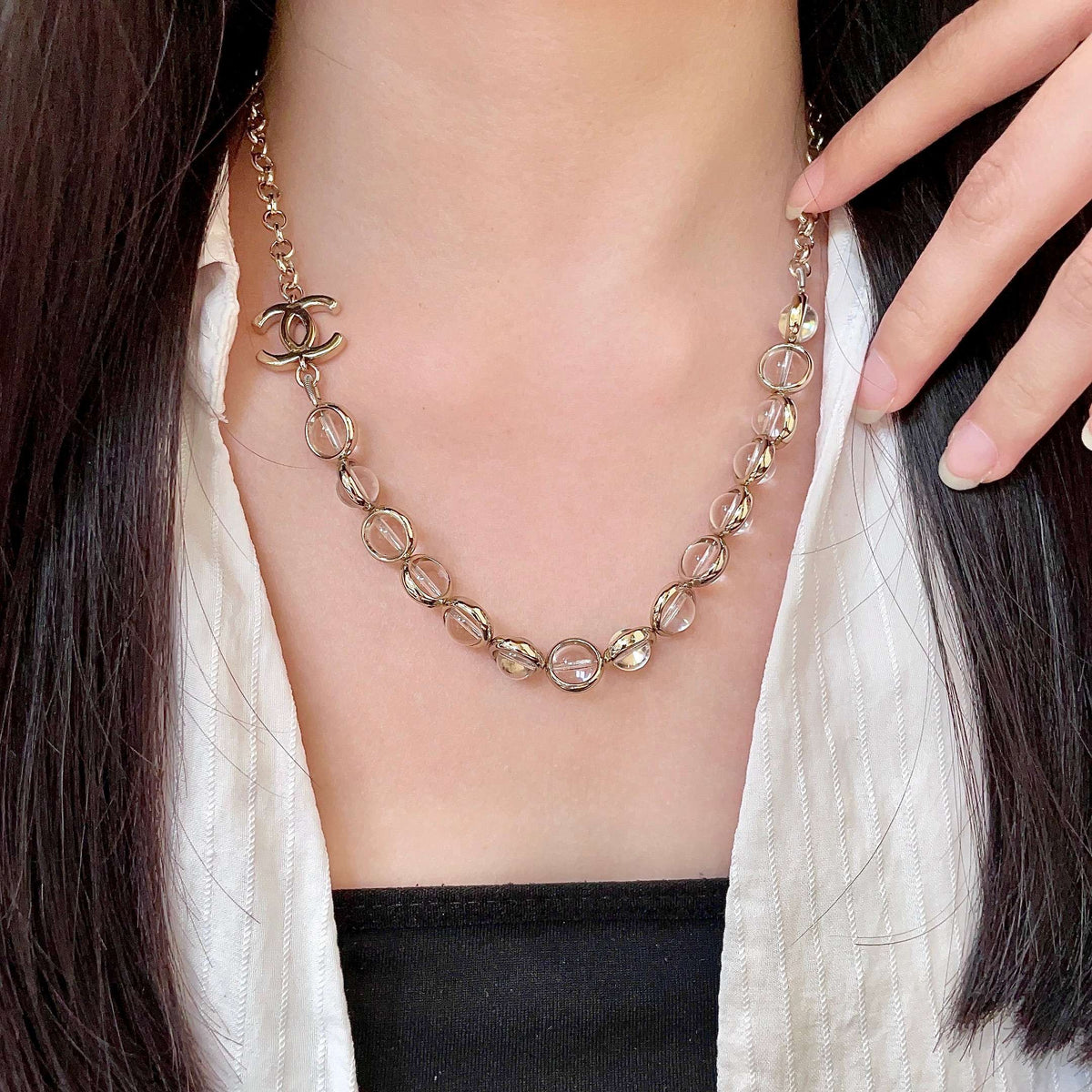 Double-C Emblem Pendant Necklace in Polished Metal-Tone – Design 017 main product view