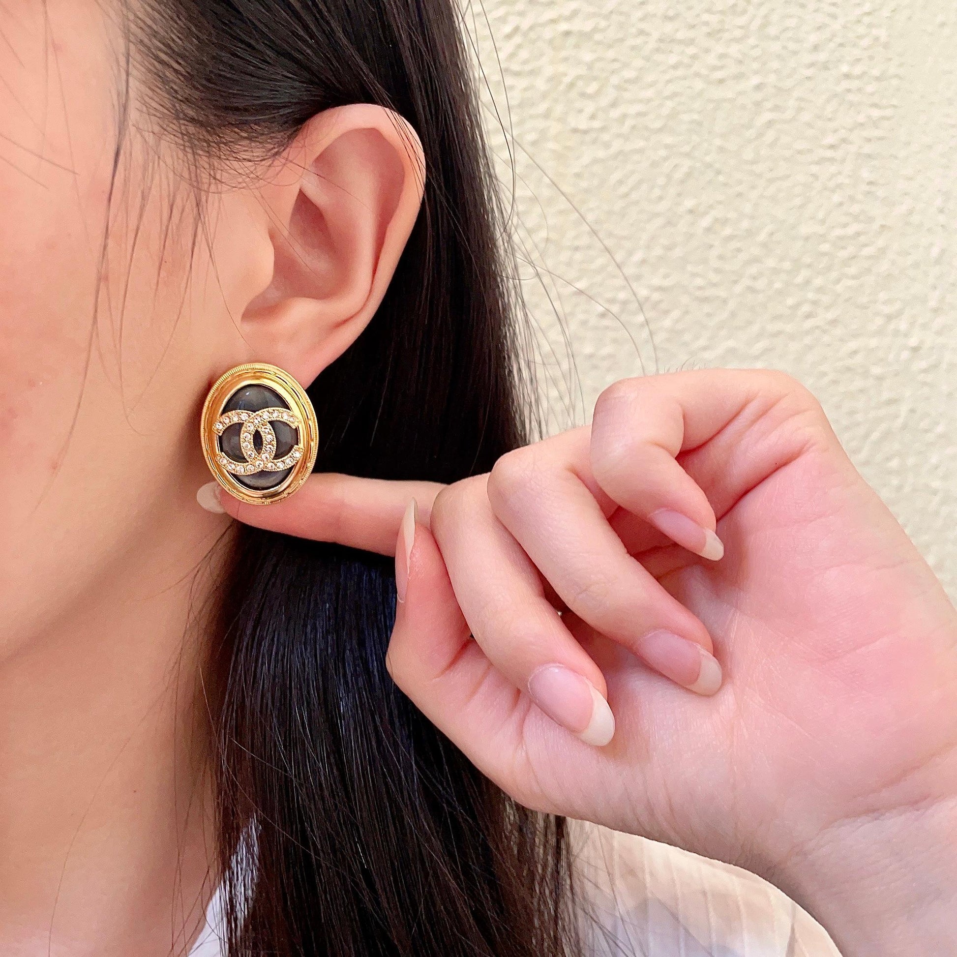 Double-C Emblem Crystal-Accent Stud Earrings – Design 054 front product view