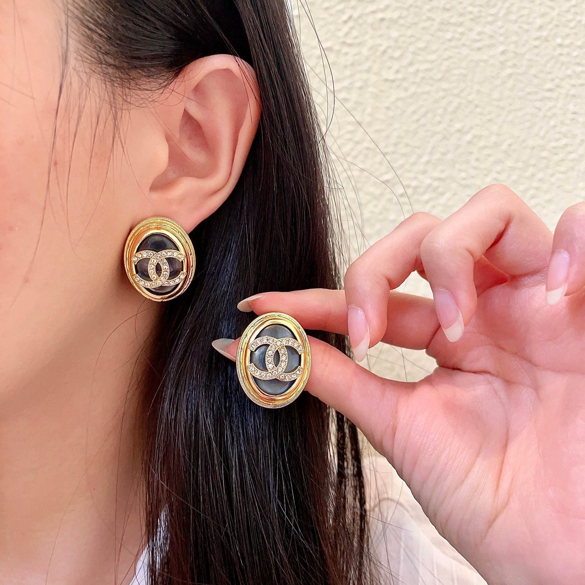 Double-C Emblem Crystal-Accent Stud Earrings – Design 054 main product view