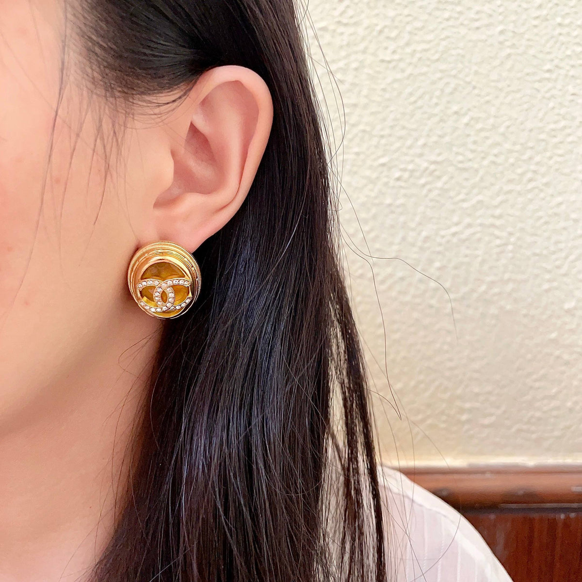 Double-C Emblem Crystal-Accent Stud Earrings – Design 055 detail view