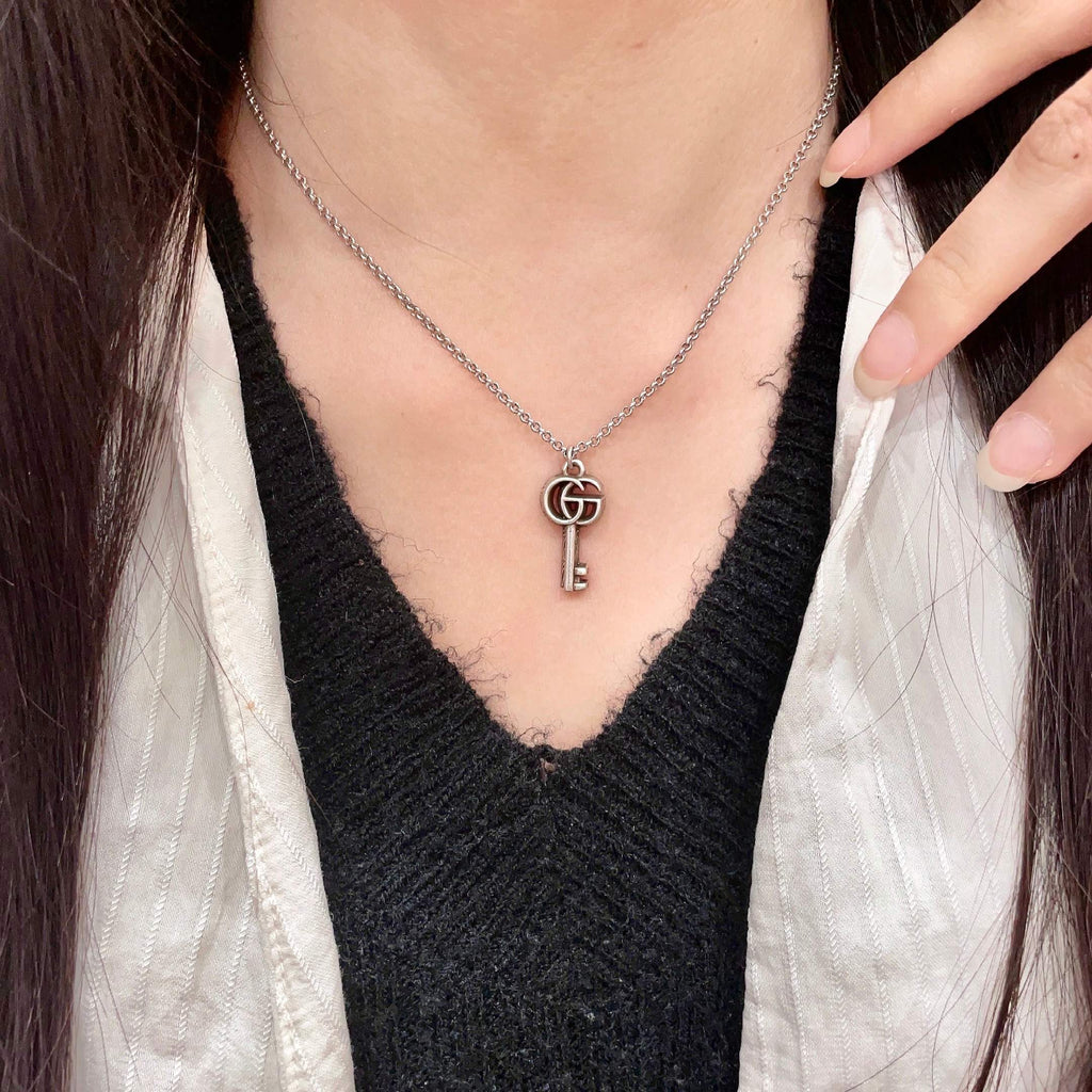 Double-G Emblem Pendant Necklace in Polished Metal-Tone – Design 113 main product view