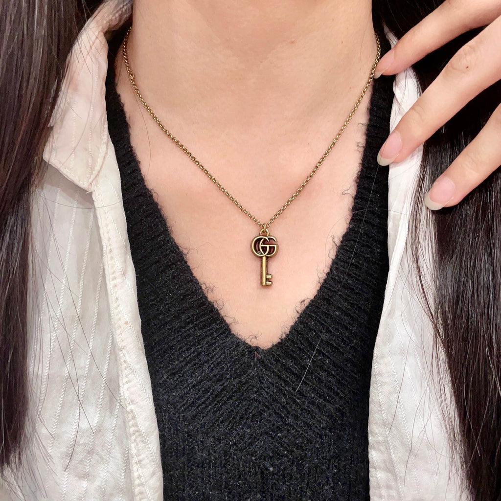 Double-G Emblem Pendant Necklace in Polished Metal-Tone – Design 112 main product view