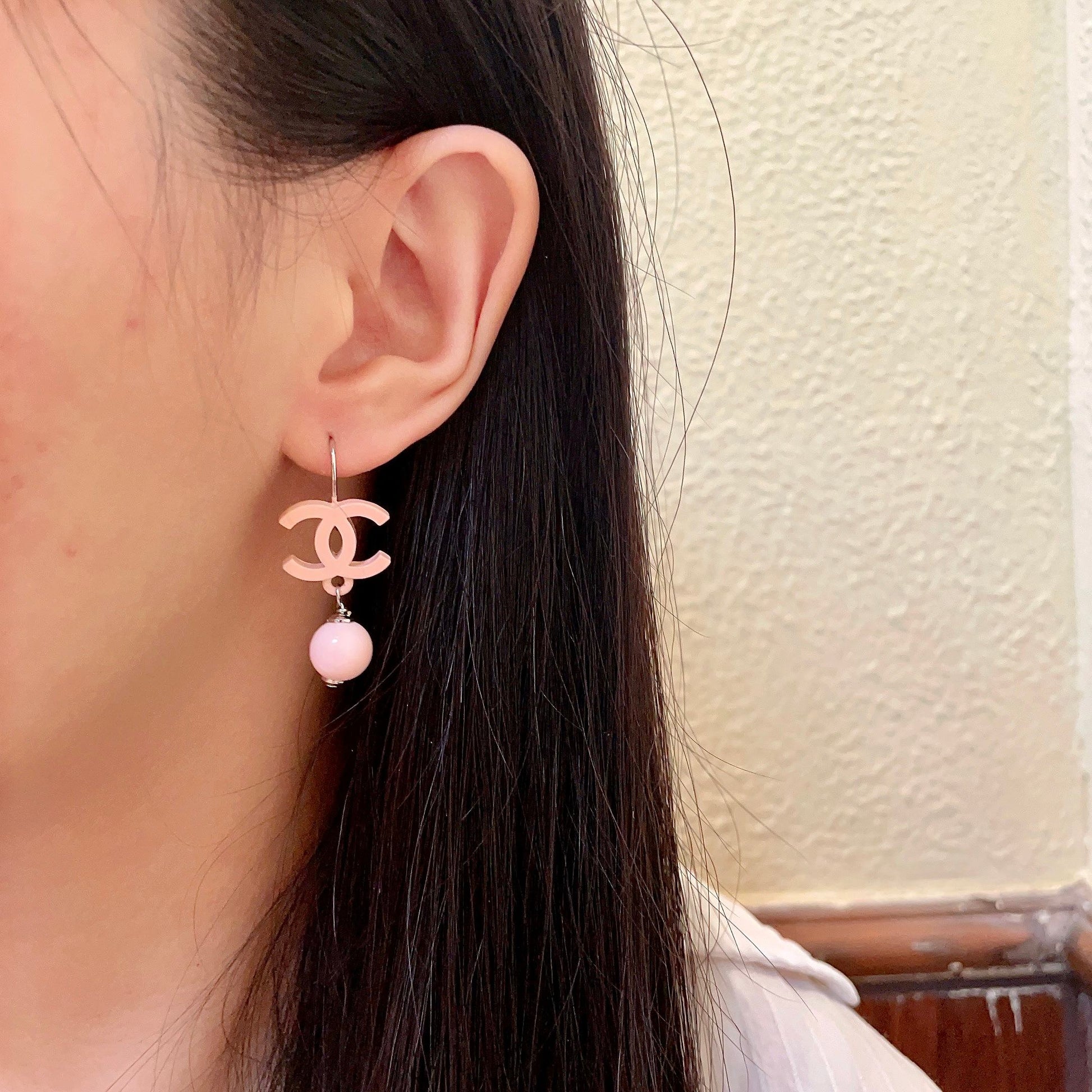Double-C Emblem Statement Earrings in Polished Metal-Tone – Design 027 detail view