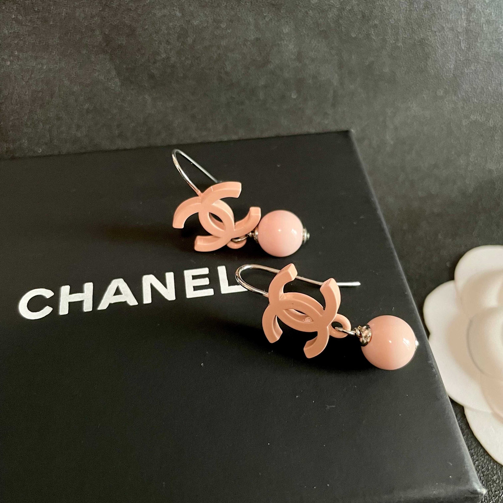 Double-C Emblem Statement Earrings in Polished Metal-Tone – Design 027 detail view