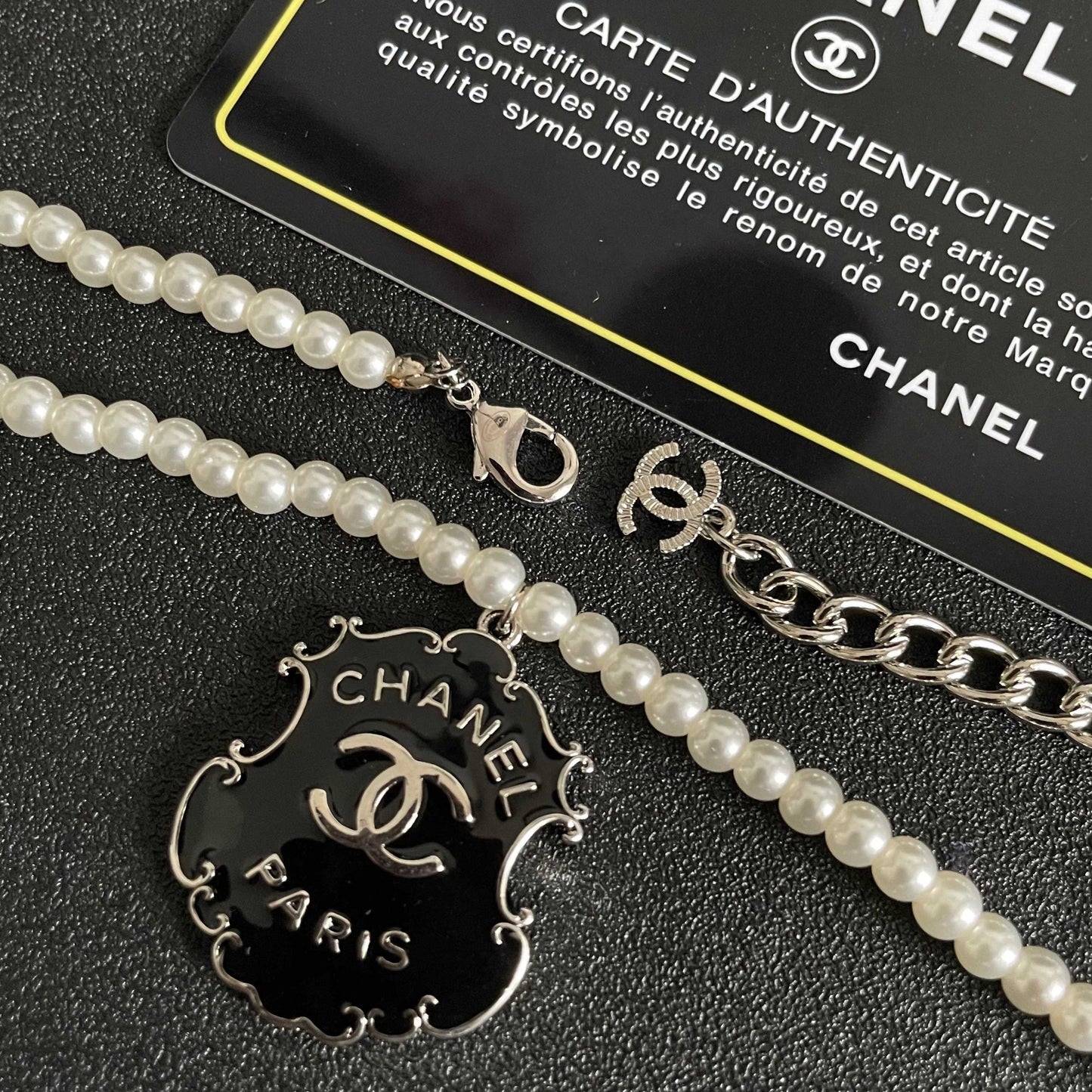 Double-C Emblem Pearl-Detail Pendant Necklace – Pearl Detail – Design 003 main product view