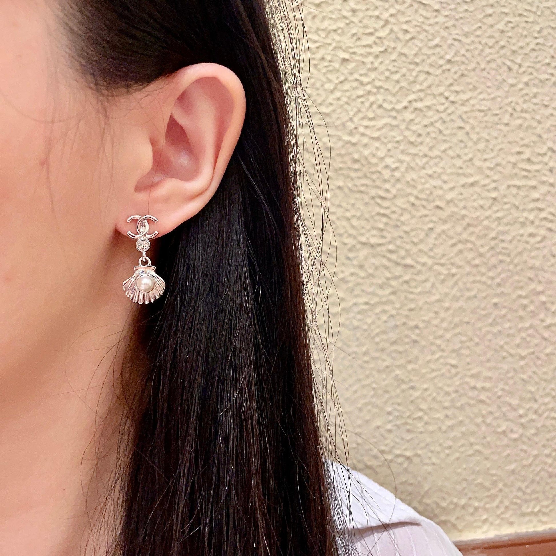 Double-C Emblem Statement Earrings in Polished Metal-Tone – Design 022 detail view