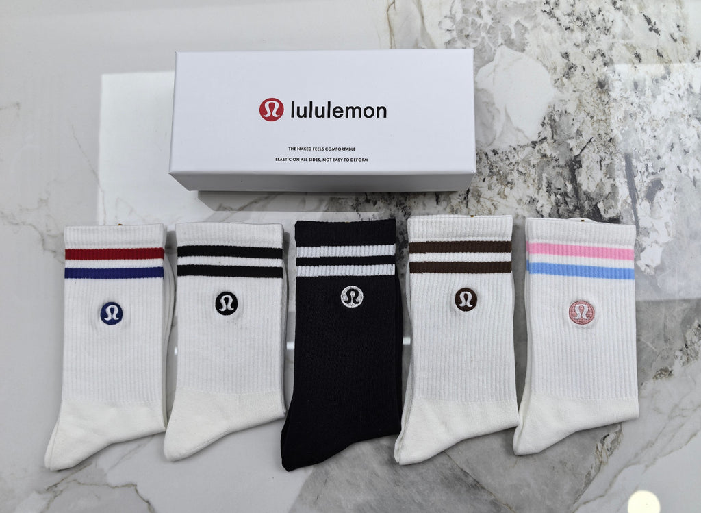 Lululemon Stripe Accents And Small Round Emblems Crew Socks - 5-Pair Set