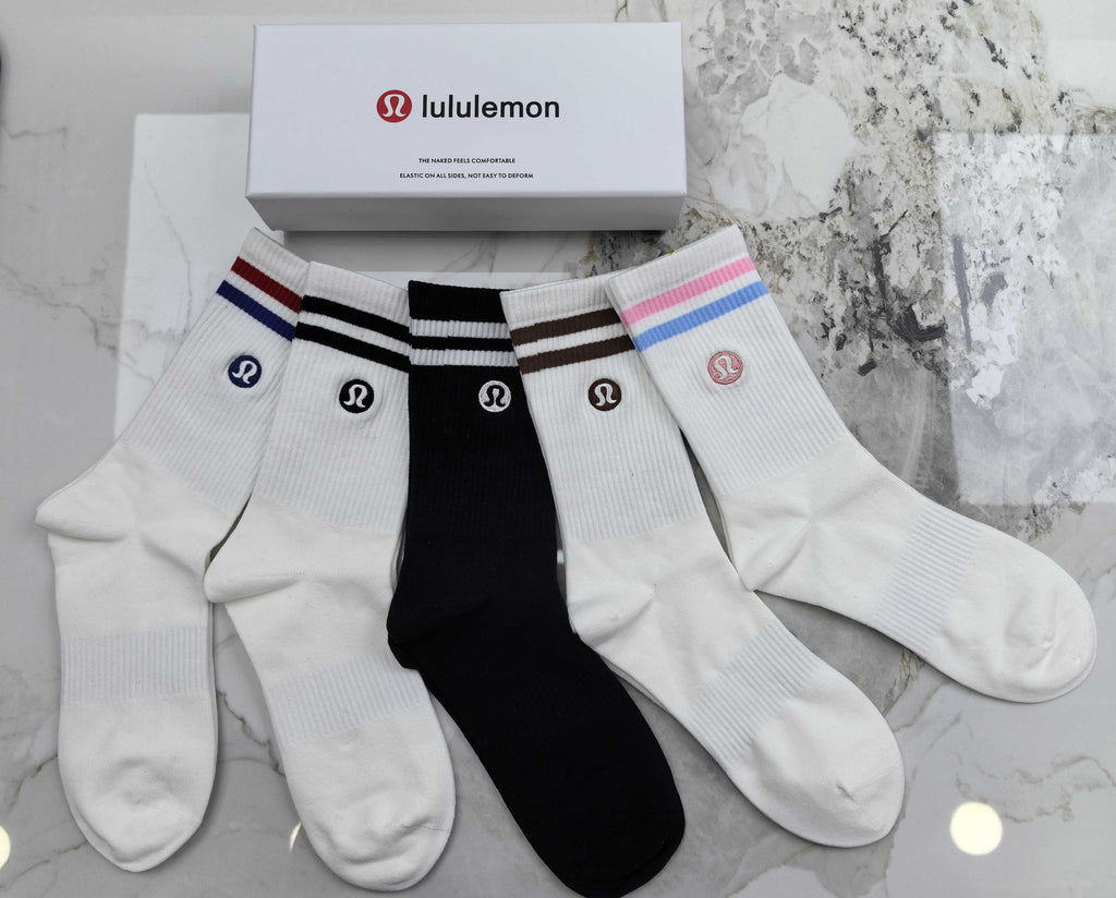 Lululemon Stripe Accents And Small Round Emblems Crew Socks - 5-Pair Set