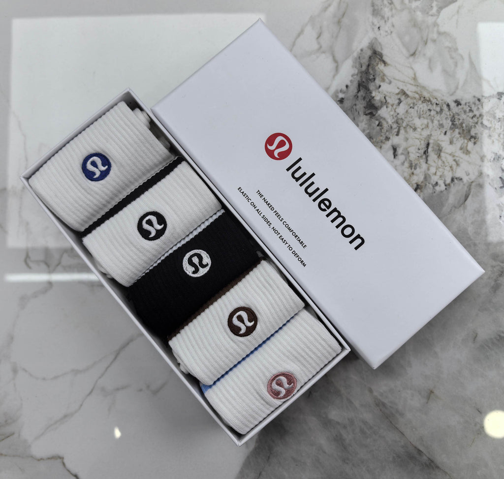 Lululemon Stripe Accents And Small Round Emblems Crew Socks - 5-Pair Set
