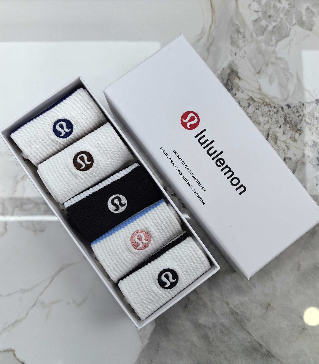 Lululemon Stripe Accents And Small Round Emblems Crew Socks - 5-Pair Set