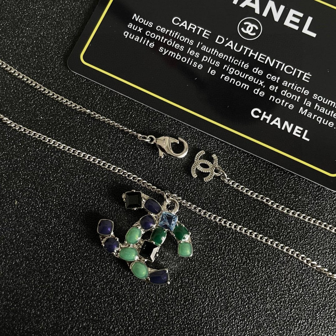 Double-C Emblem Pendant Necklace in Polished Metal-Tone – Design 007 main product view
