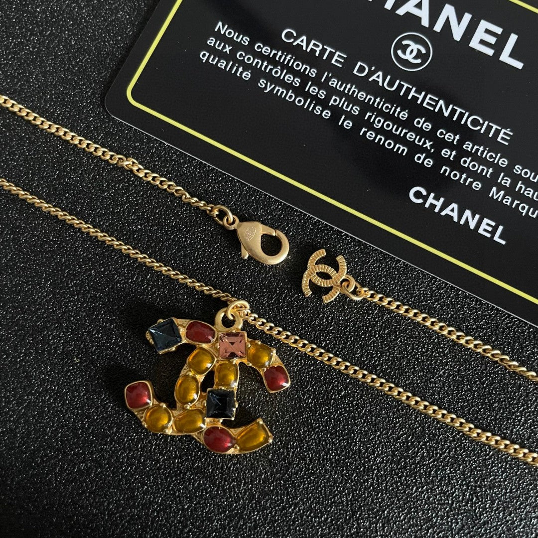 Double-C Emblem Pendant Necklace in Polished Metal-Tone – Design 006 styled product view